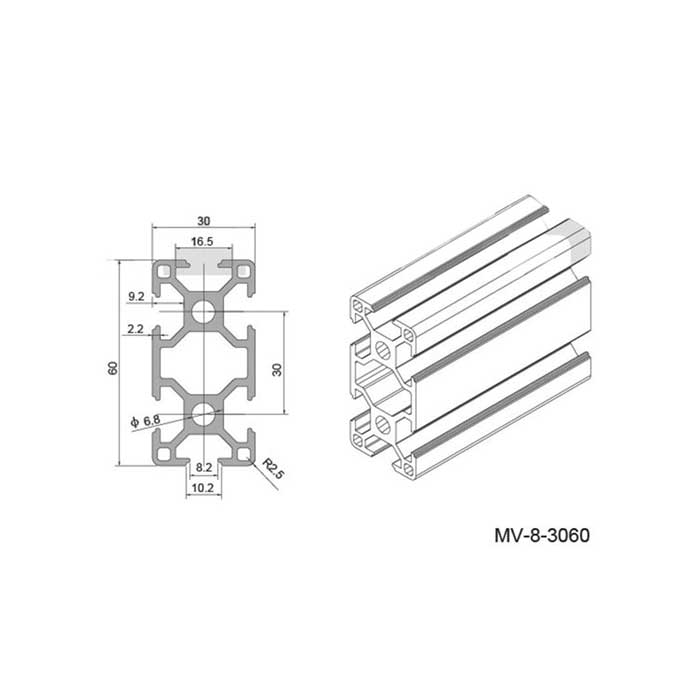 Profilato di alluminio 30x60 mm