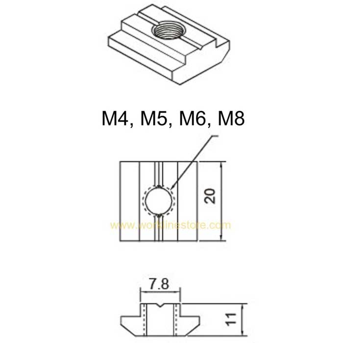 Sliding Nut per viti M5, M6 e M8