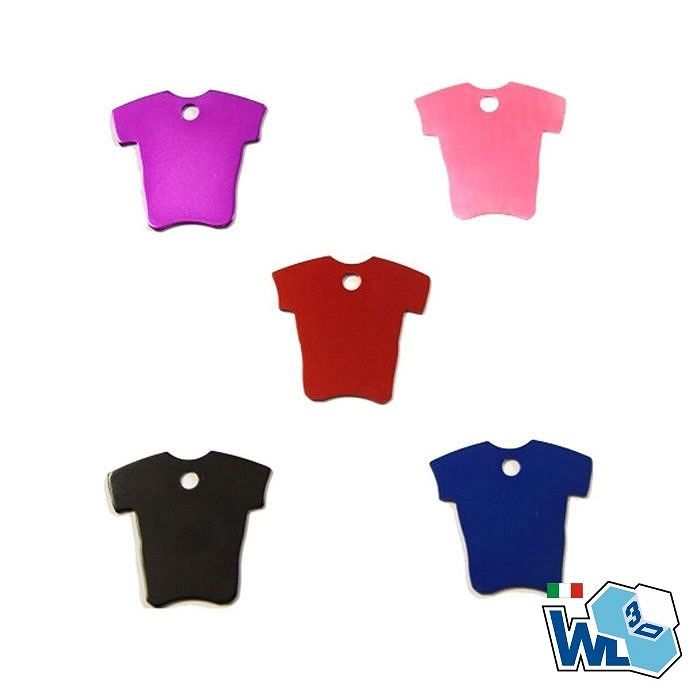 Confezione da 5 pezzi medagliette a forma di t-shirt in alluminio anodizzato